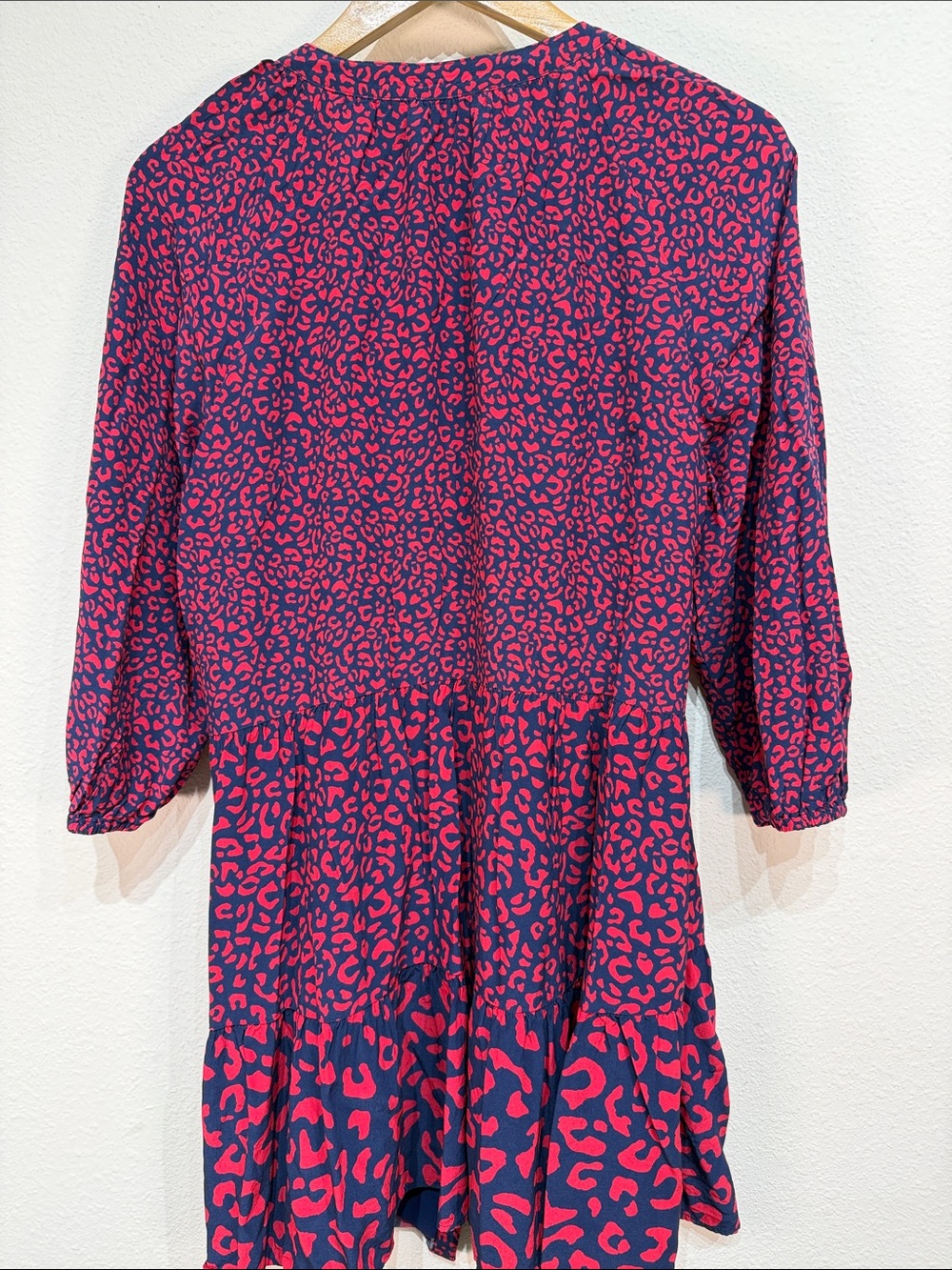 Vineyard Vines Tiered Leopard Print Dress Navy Red Size Large 3/4 Sleeves - Picture 3 of 9